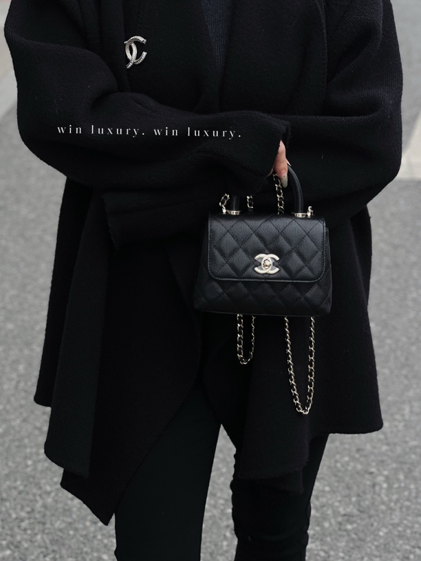 99新 Chanel/香奈儿 荔枝皮黑金cocohandle nano手提包 芯片款
