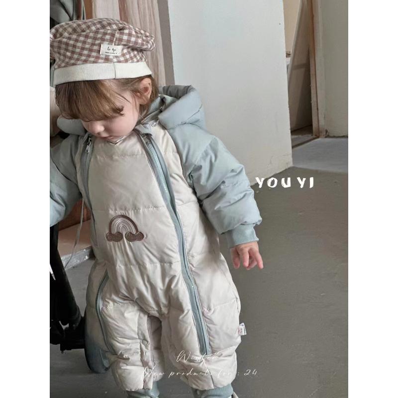 婴儿羽绒服冬季加厚男宝宝冬装连体衣保暖新生儿双拉链彩虹2437