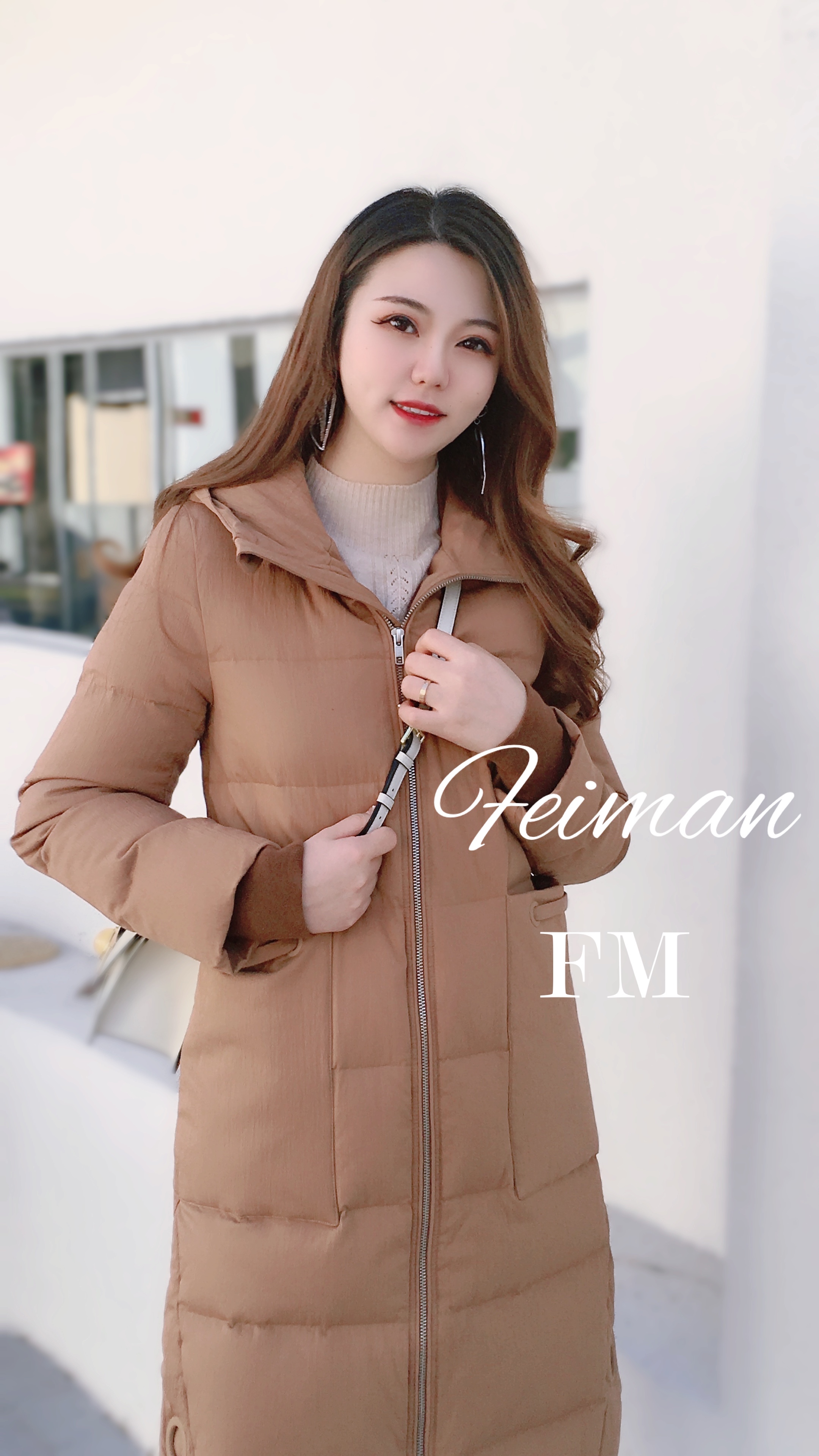 长袖中长款纯色免烫保暖鹅绒服棉衣修身收腰女款气质