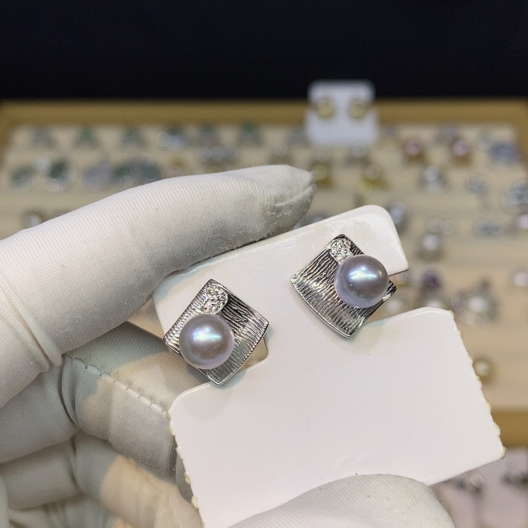 海水珍珠银S925镶嵌耳饰