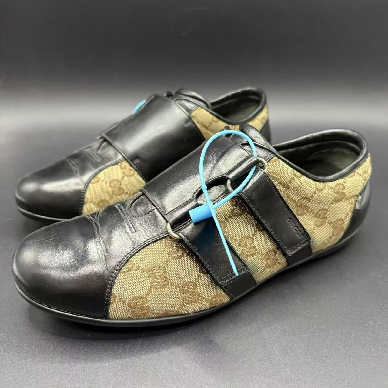 95新 GUCCI/古驰 男士复古老花魔术贴绑带板鞋42欧码 ca583t     