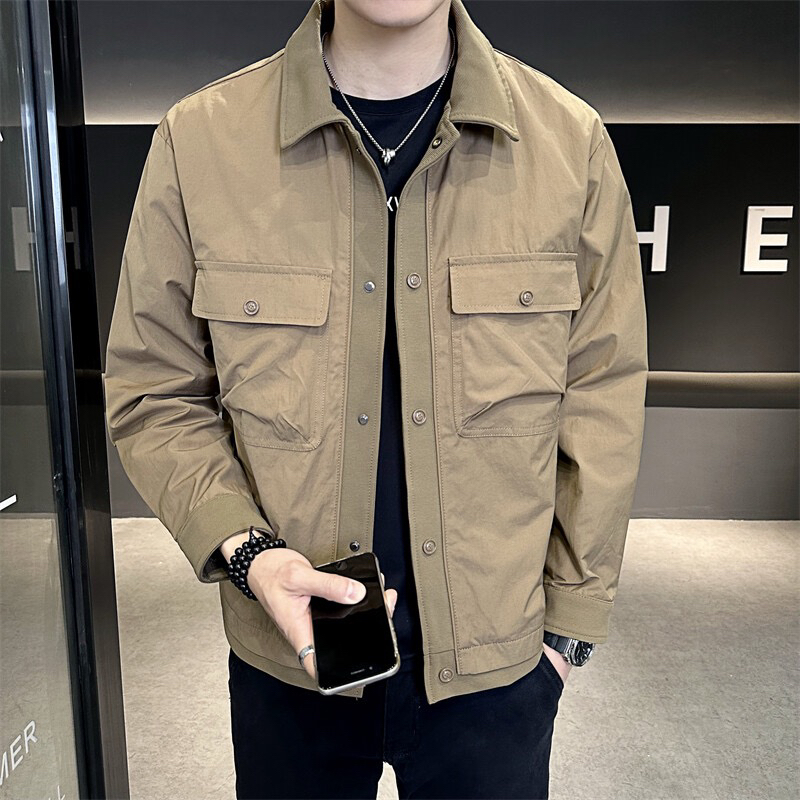 （九月）重磅纯色系休闲时尚简约潮流韩版男士翻领夹克外套上衣