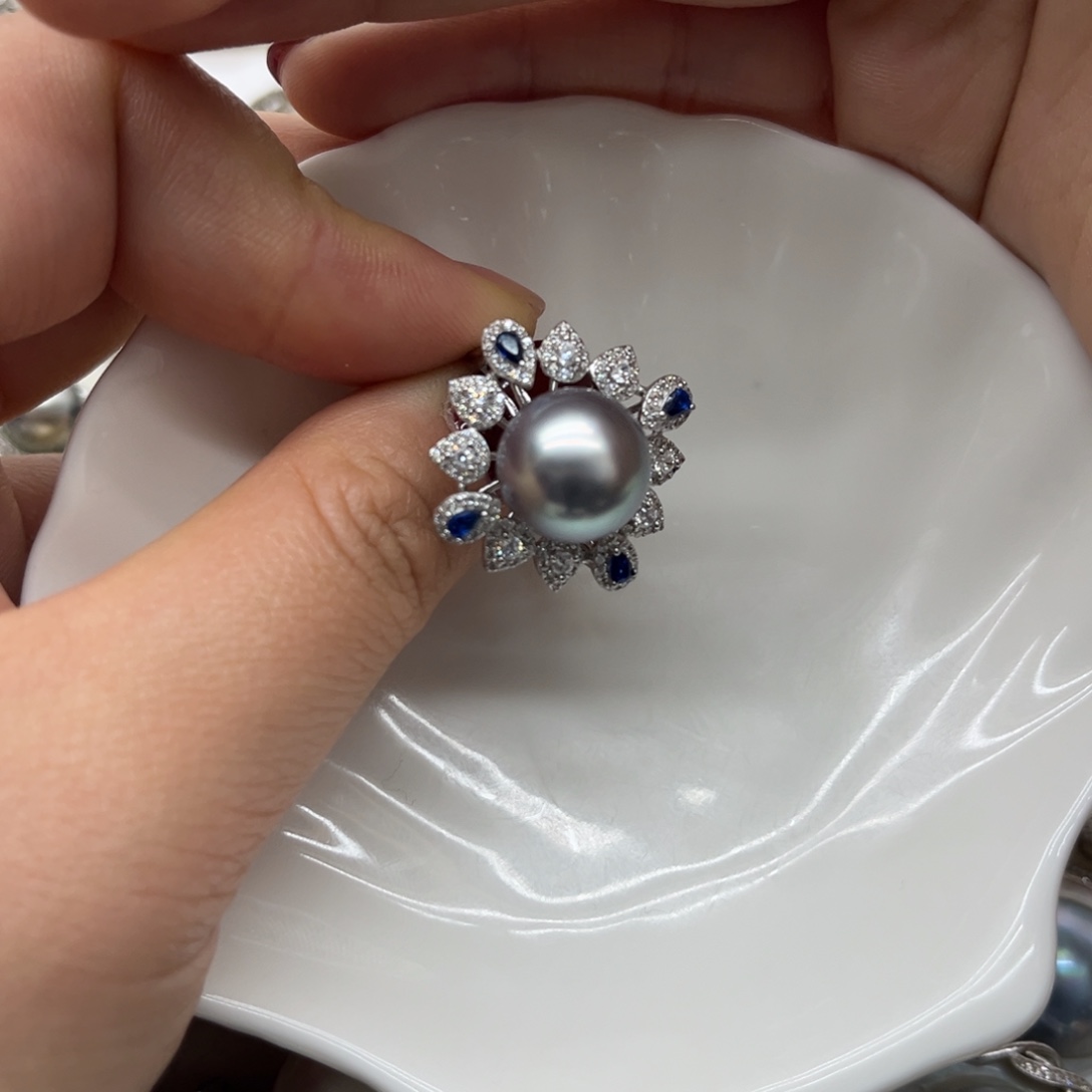 银S925镶嵌戒指海水珍珠