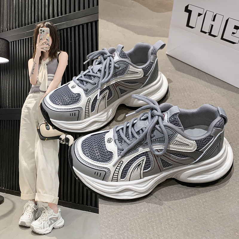 2025休闲网红百搭春季韩版厚底老爹鞋女ins单鞋网面