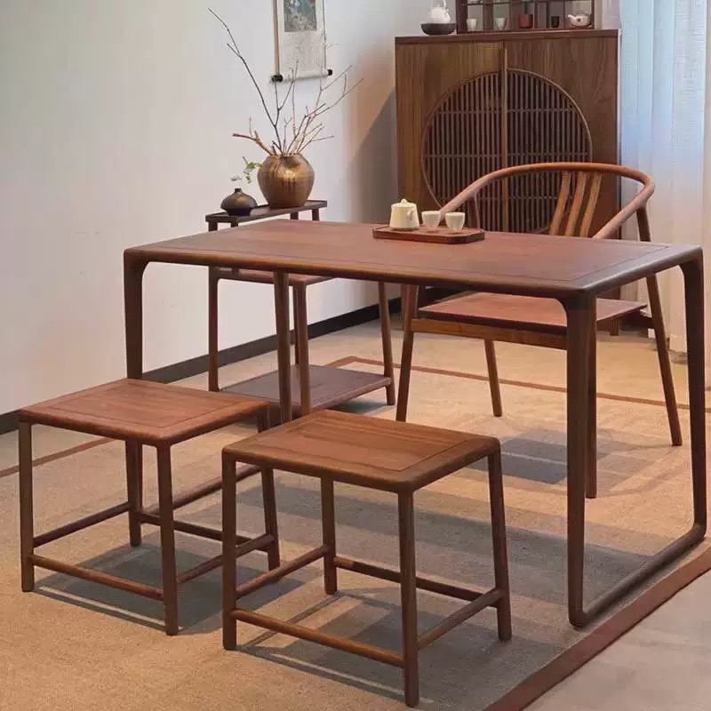 新中式老榆木干泡茶桌椅组合实木阳台长方形小茶台家用禅意泡茶桌