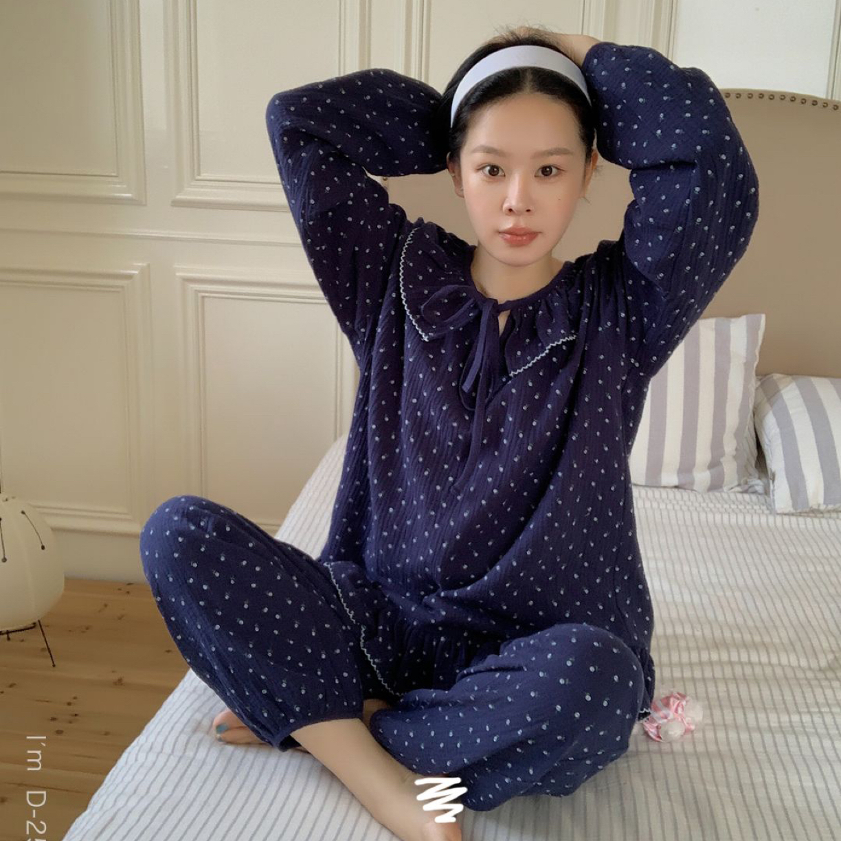 25161优雅荷叶边长袖长裤棉纱家居服夏季可外穿慵懒风