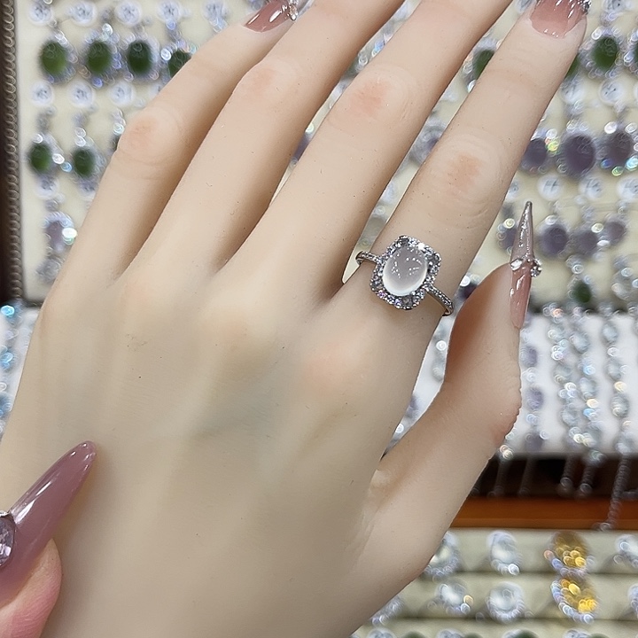 蛇纹石玉银S925镶嵌戒指