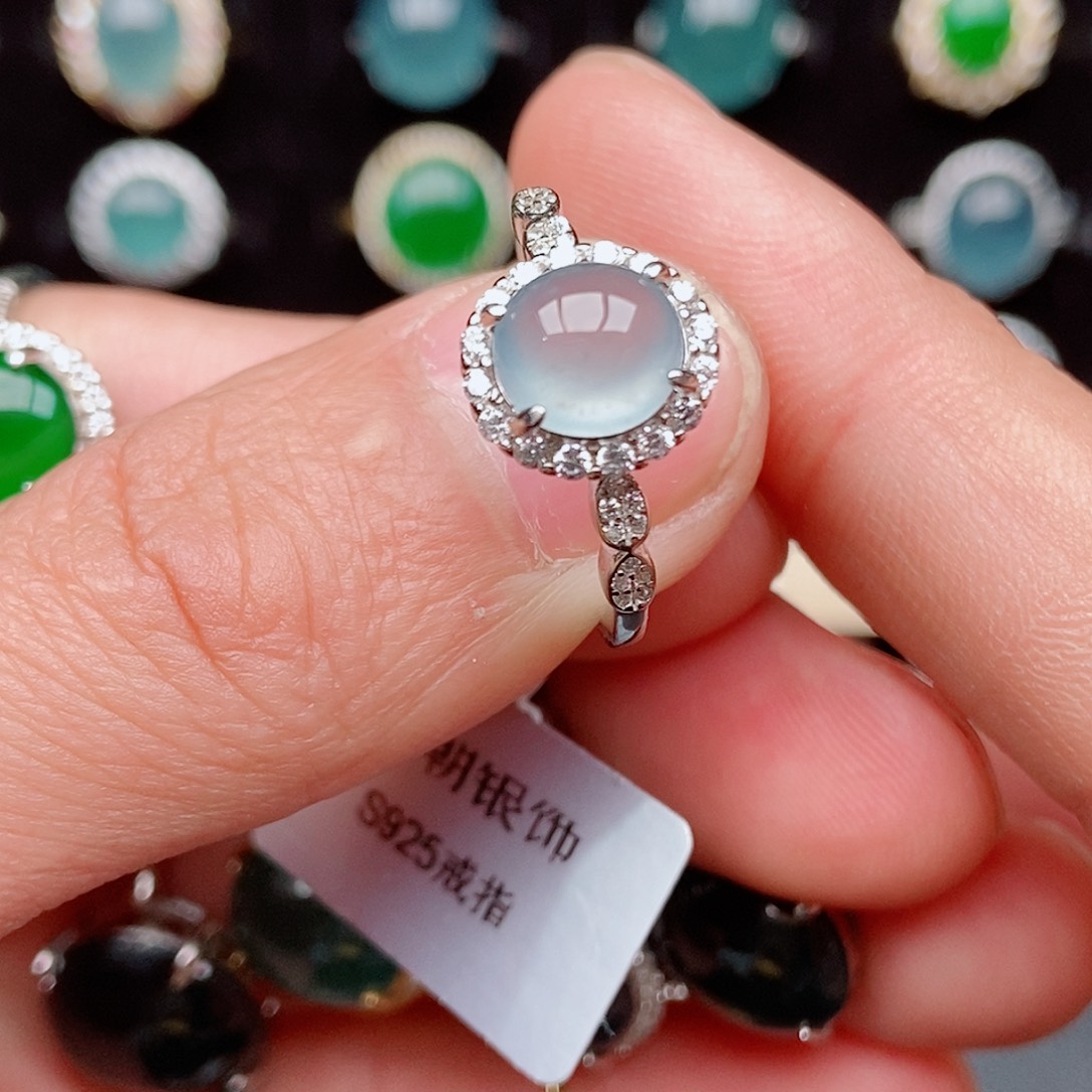 翡翠戒指银S925镶嵌90448215