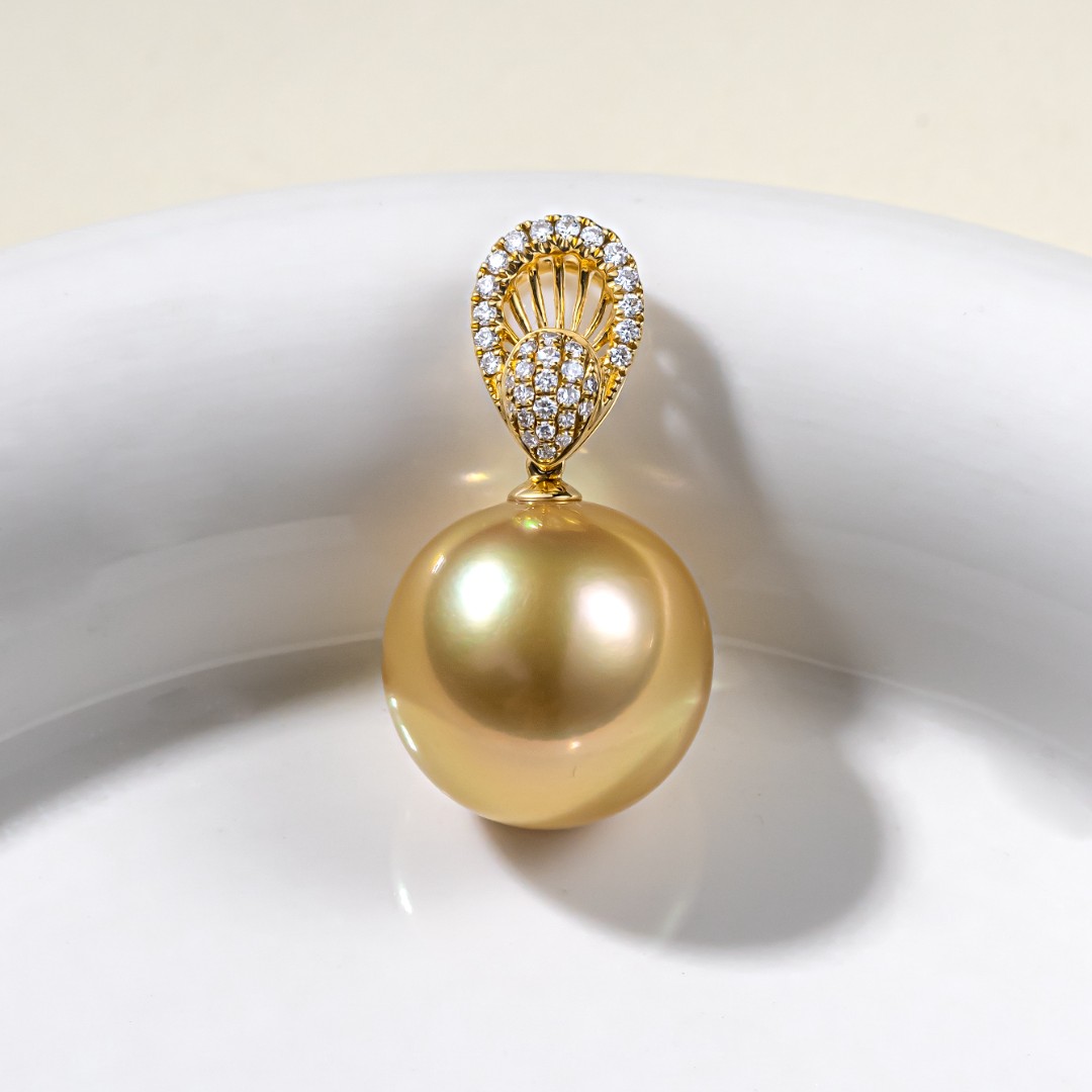 AKOYA珠宝 【孤品】南洋金珍珠QC吊坠18k金镶钻15-16气质时尚2151