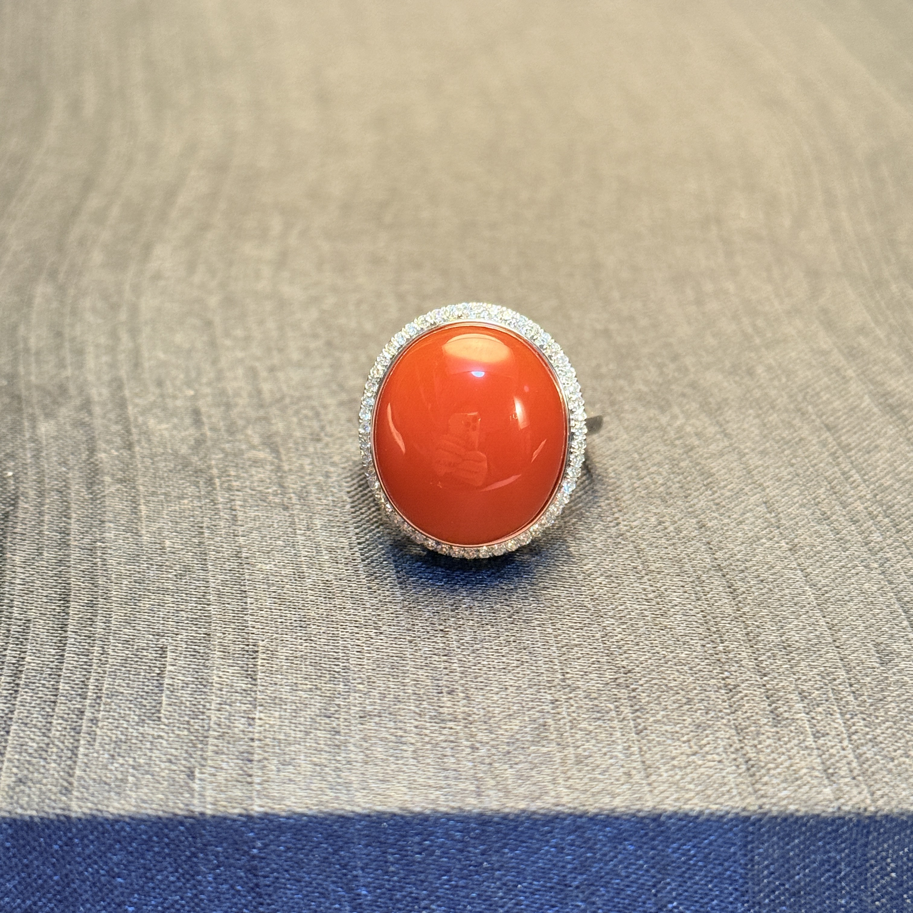 【周陶陶】天然南红18k金厚金镶嵌南红戒指单排钻石款