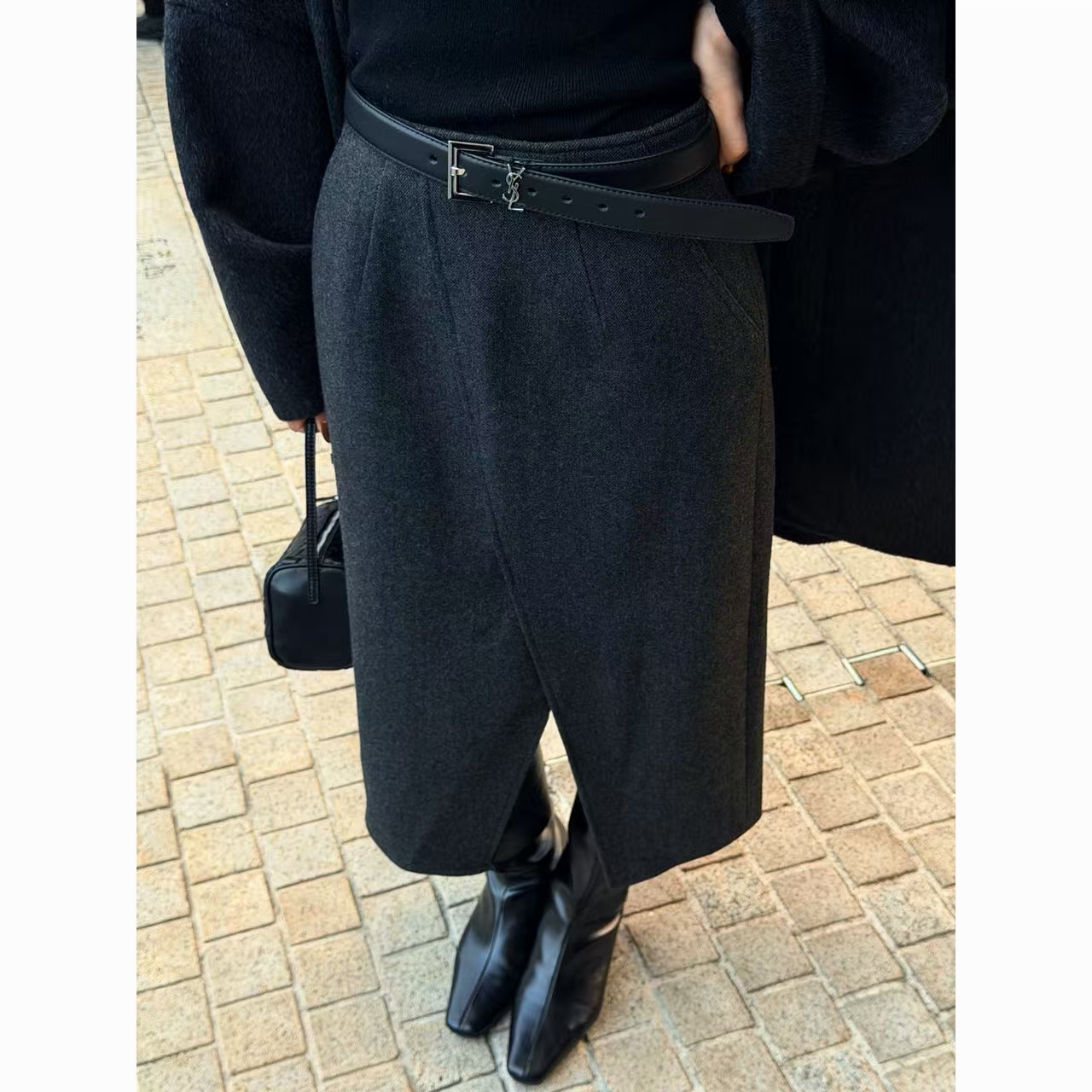 FIINAL《飒度》人字纹显瘦单面呢子中裙