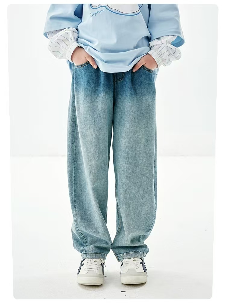 M403 男童女童儿童秋季中腰牛仔裤直筒老爹库渐变长裤百搭弯刀裤