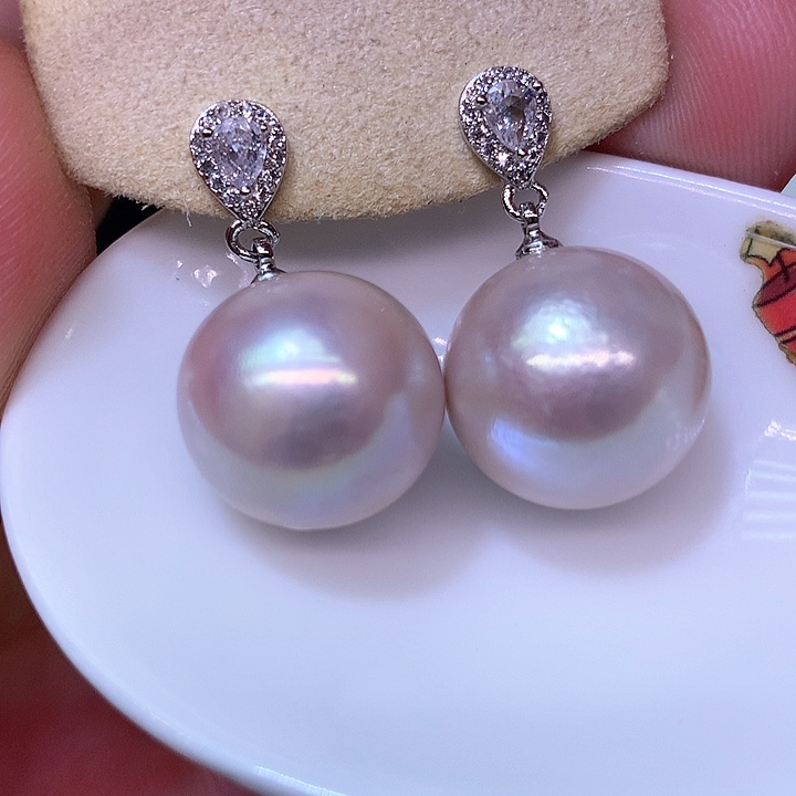 银S925镶嵌耳饰淡水珍珠