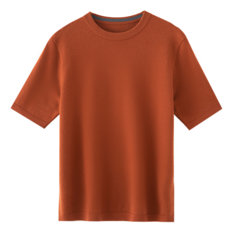 270克康赛妮精仿中厚100%山羊绒短袖男圆领针织休闲半袖新款百搭