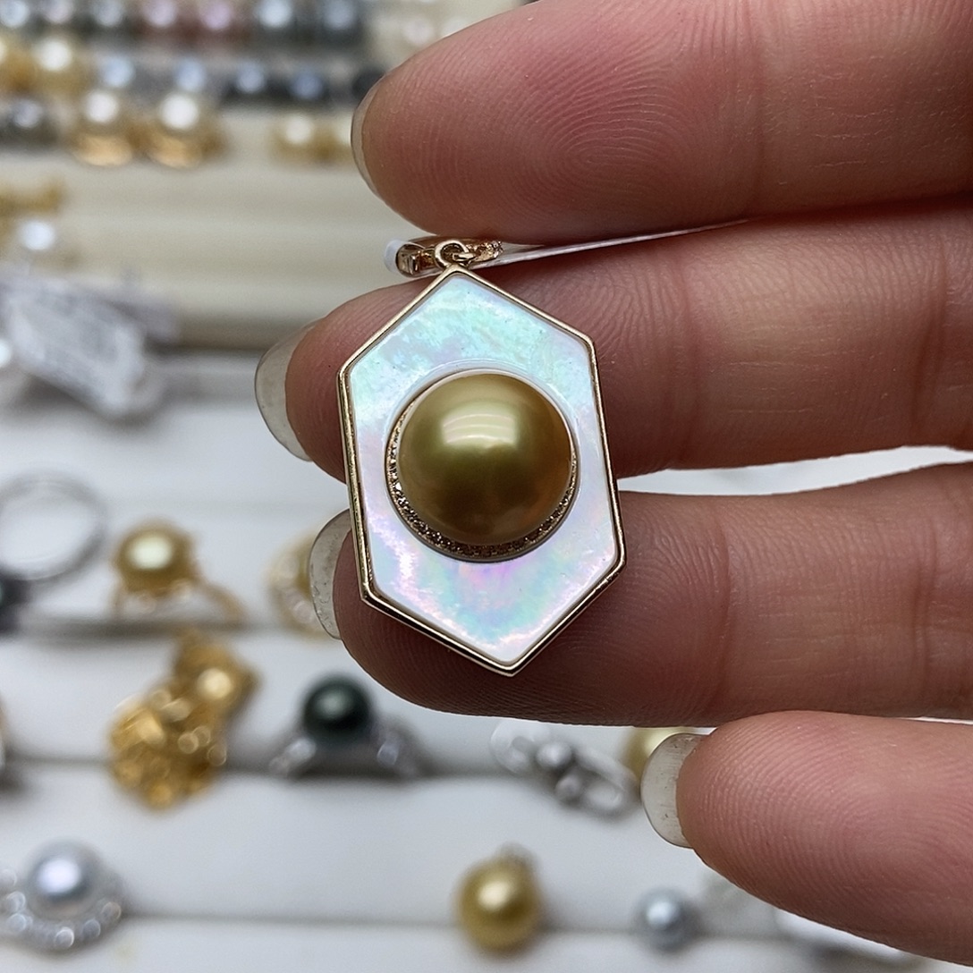 吊坠(不含链)银S925镶嵌海水珍珠D0007