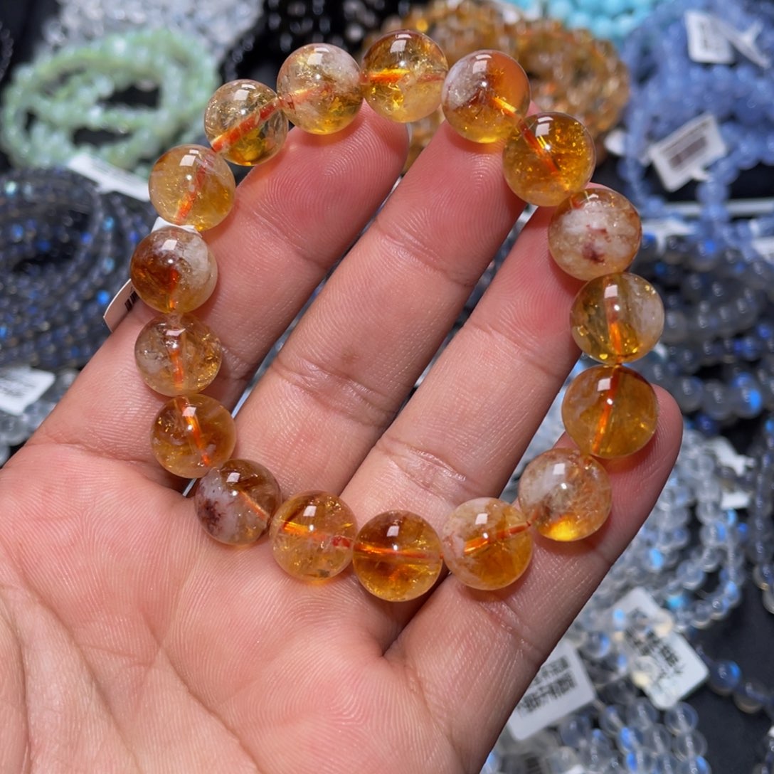 水晶手链未镶嵌蜂蜜奶盖黄水晶手链12m