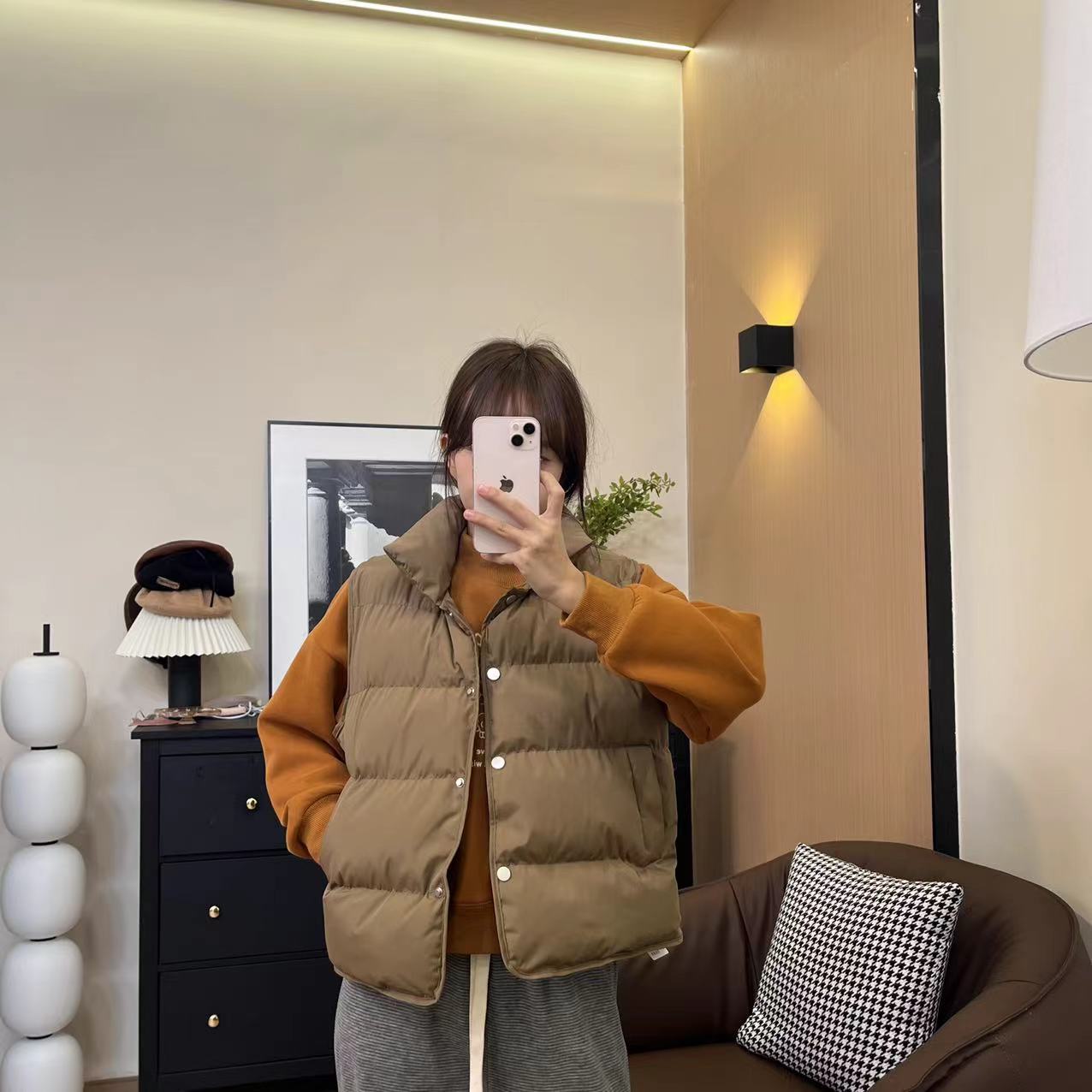 秋冬新款立领短款坎肩叠穿直筒显瘦保暖棉马甲-2563