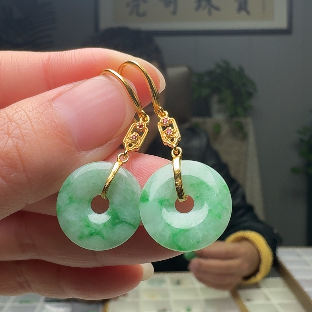 翡翠银S925镶嵌耳饰天然