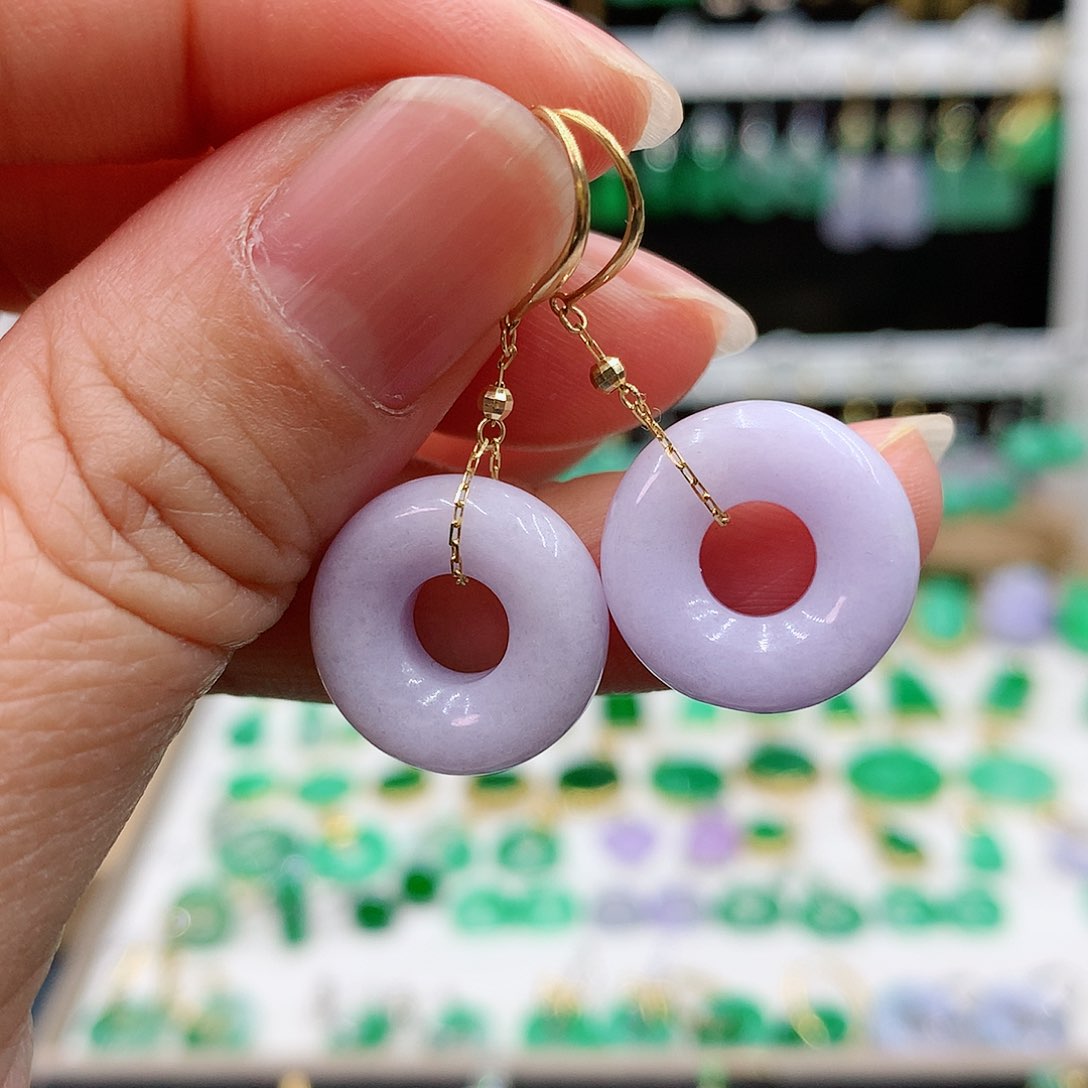 翡翠耳饰18K金镶嵌的