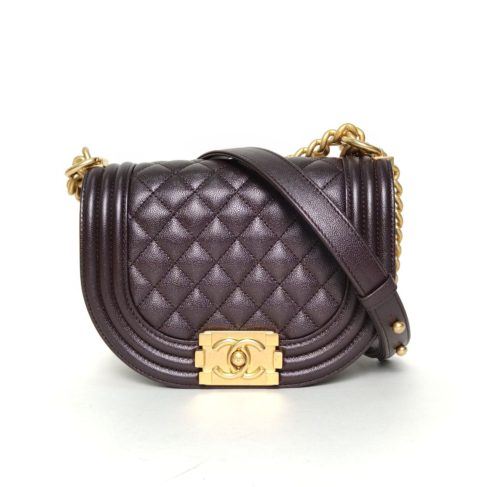 99新 Chanel/香奈儿 【双双】Leboy 马鞍包 18cm深巧克力色 芯片