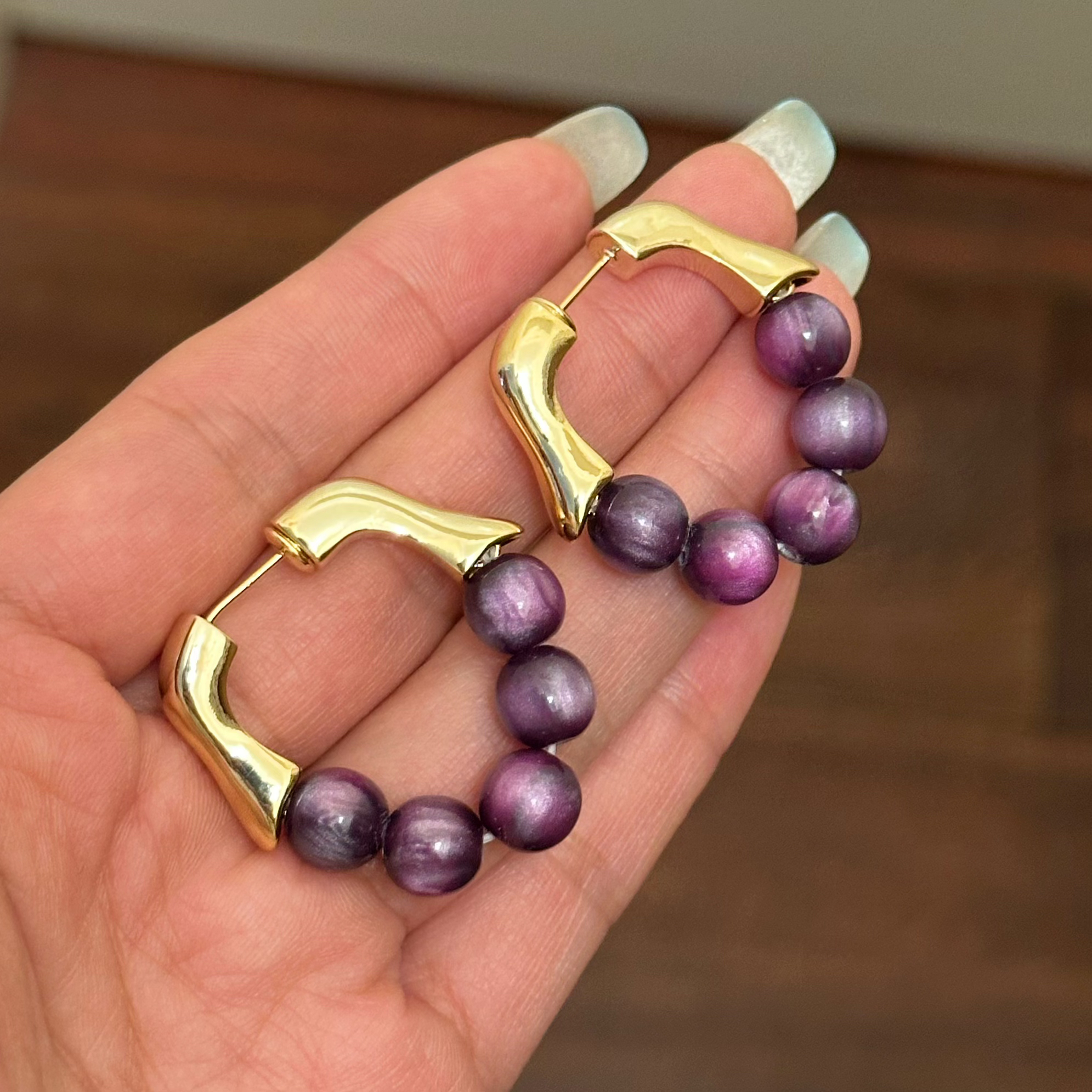 铜合金耳饰 E0262 【紫宙极光】紫色葡萄优雅高级感耳环