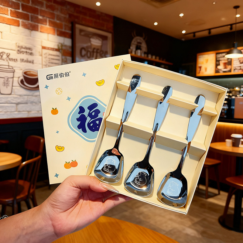 福满禄满304不锈钢福禄平底勺干饭勺吃饭喝汤勺