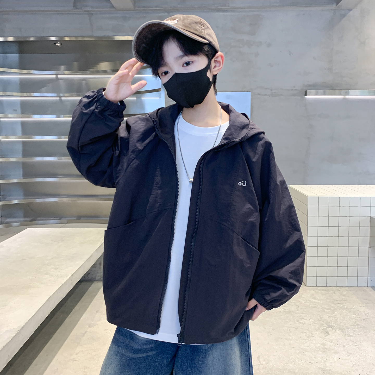 男童秋装新款连帽外套2025帅气儿童春秋季中大童潮酷男孩夹克6602