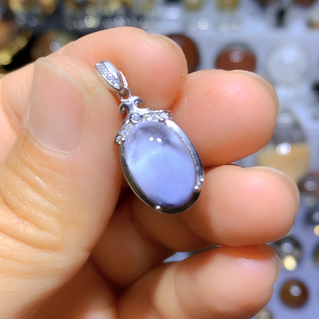 水晶吊坠银S925镶嵌天然水晶