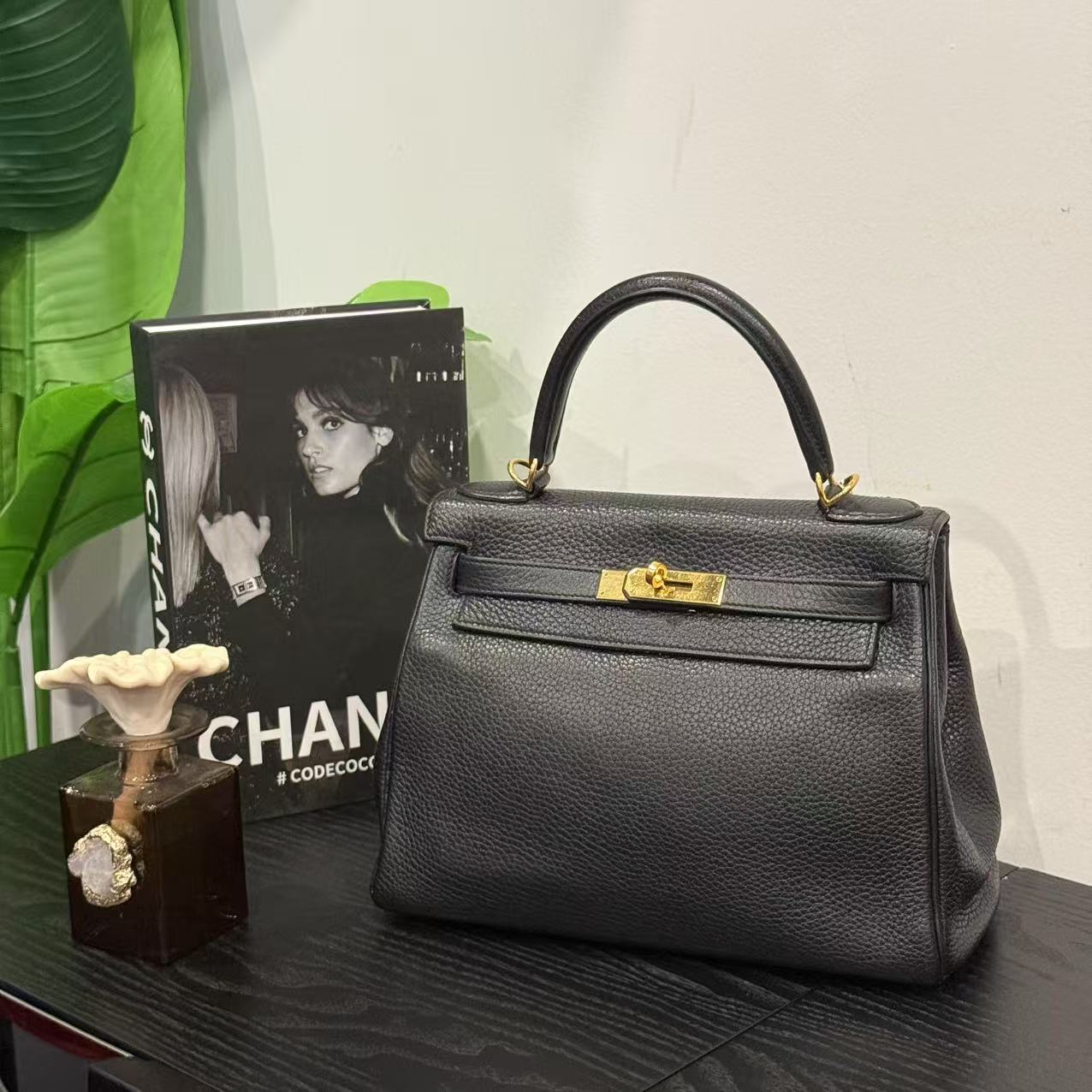 99新 Hermes/爱马仕 kelly28 黑金 Tc皮 T刻 肩带 锁具