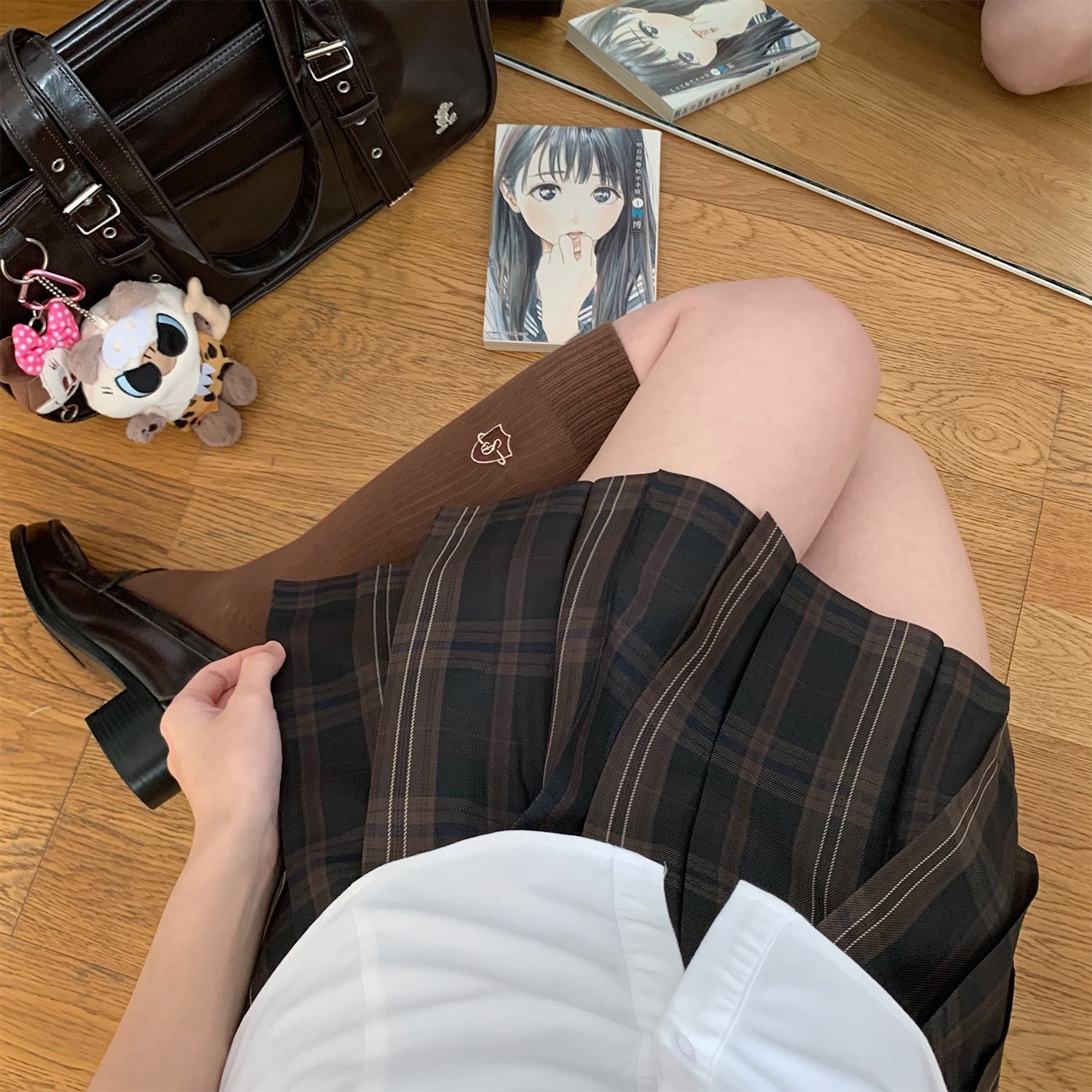 冰淇淋与鲸原创JK制服【旧皮书】学院风秋冬氛围感棕格半身裙格裙