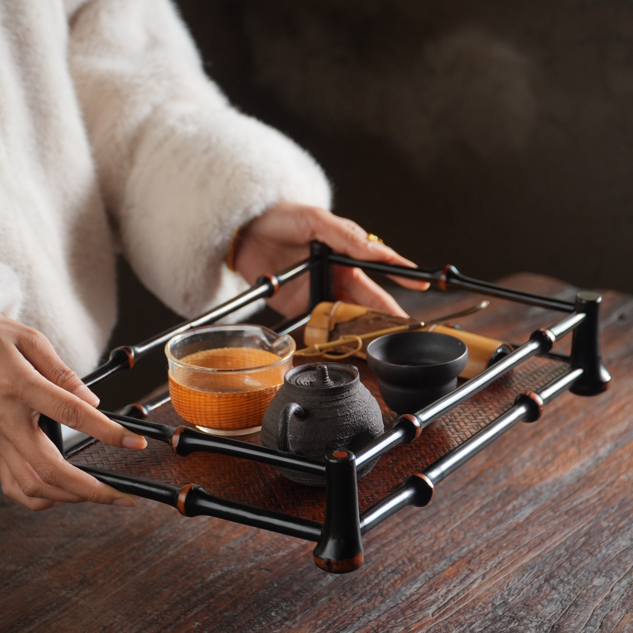 （隐竹）托盘筇竹/东方竹筠/原创非遗/手工竹编/茶道配件茶周边