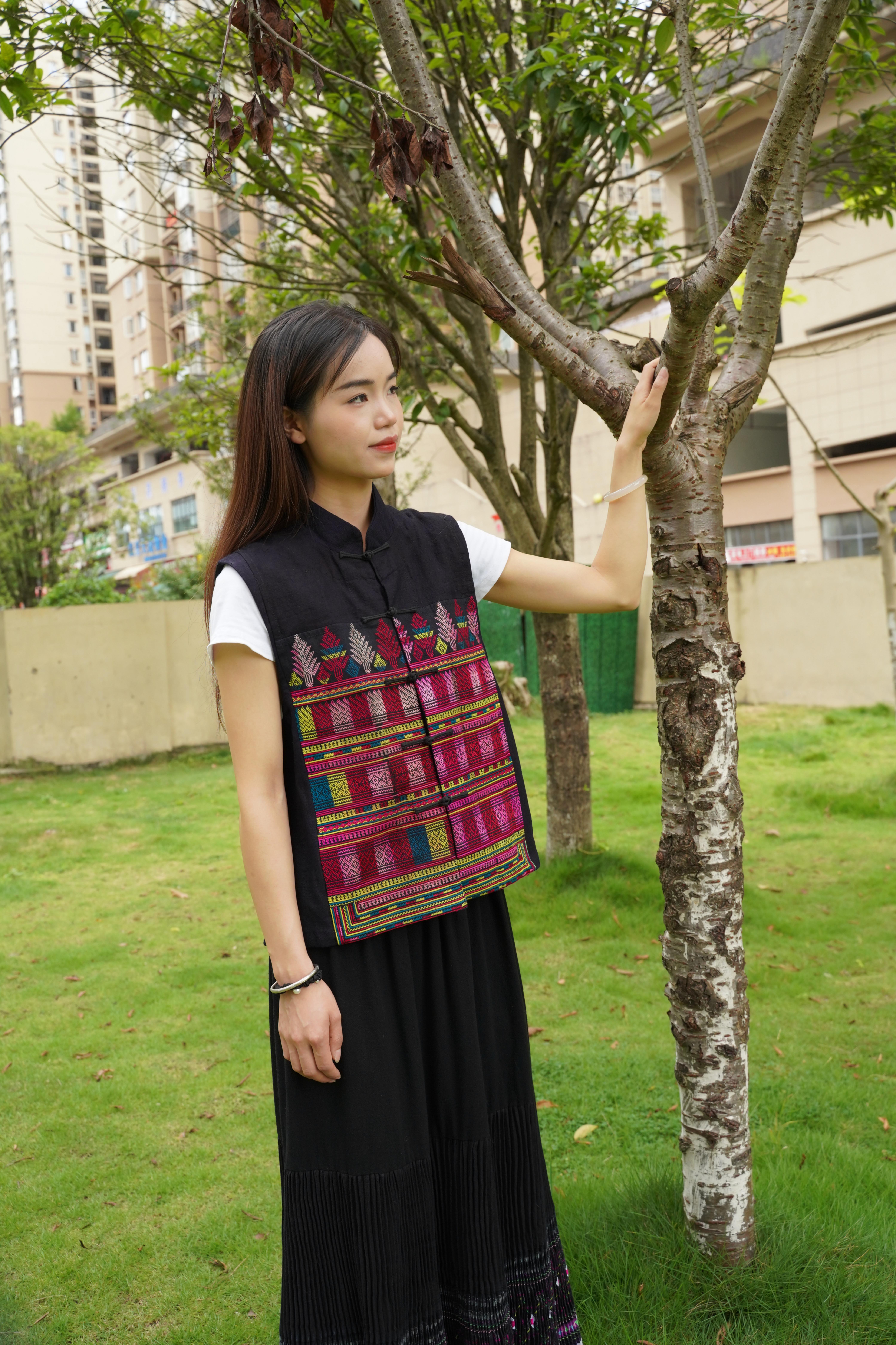 刺绣薄款民族风圆领薄款立领马夹中式提花中国风针织