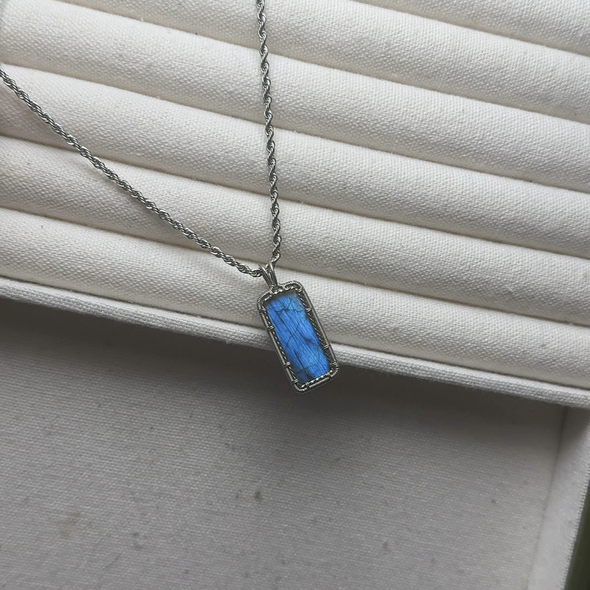 钛钢项链 手工制作蓝色方形平安无事牌项链