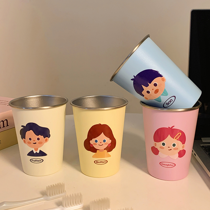 卡通一家家园四口加厚漱口杯简约防霉不锈钢牙刷耐脏情侣创意洗漱