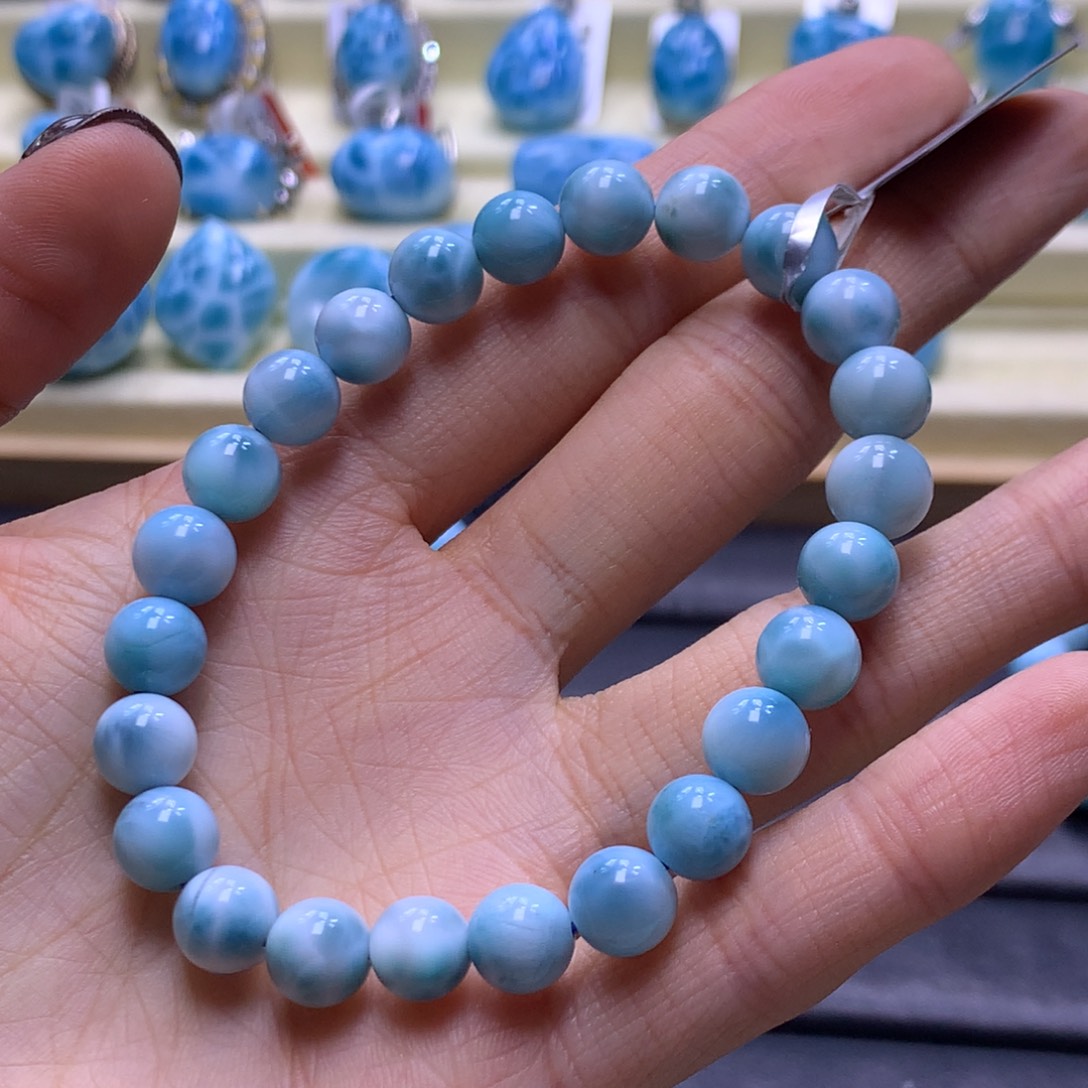 针钠钙石（海纹石）未镶嵌手链性价8mm手串色差略异