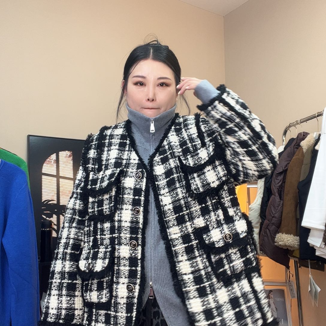 香风大版外套黑白格大
