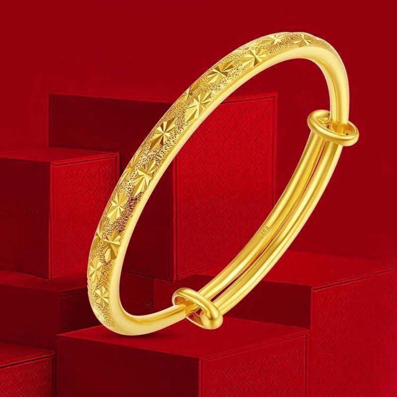 新款6N满天星推拉手镯实心古法精美时尚百搭可调节女