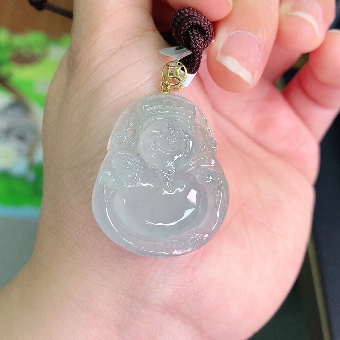 翡翠颈饰18K金镶嵌冰晴财神爷