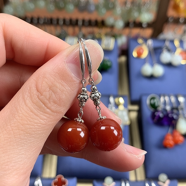 玛瑙/玉髓耳环银S925镶嵌12左右