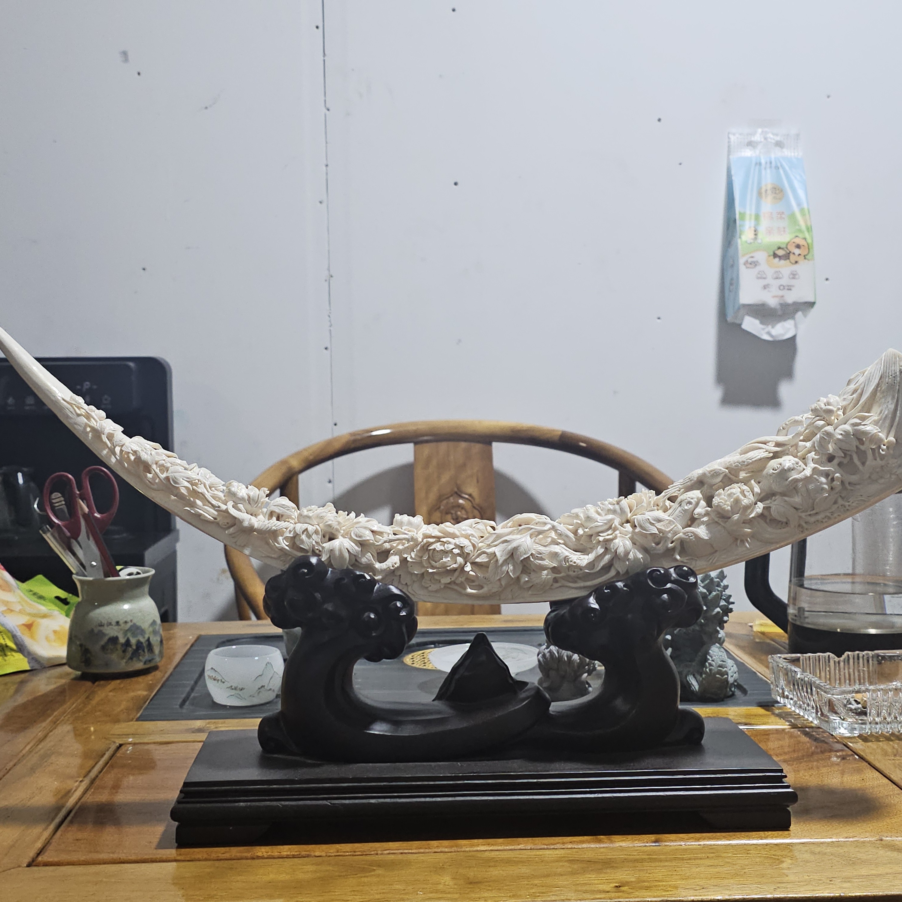 天然猛犸牙手工花鸟单摆