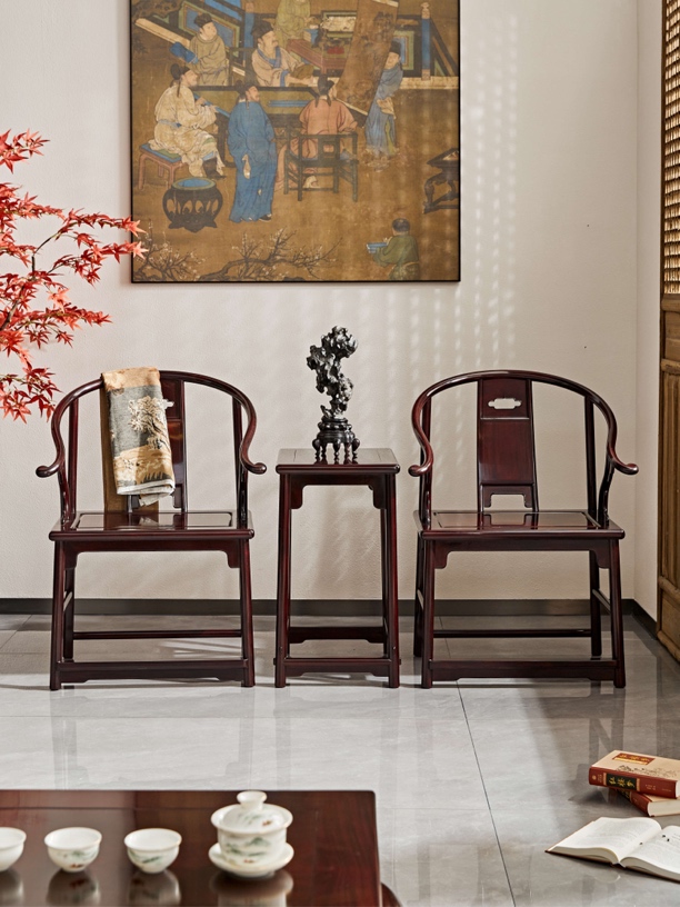 赞比亚紫檀安思远三件套椅子摇椅茶椅休闲椅茶桌椅禅意古典茶几客