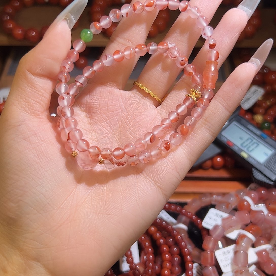 南红玛瑙手串银S925镶嵌5mmdiy