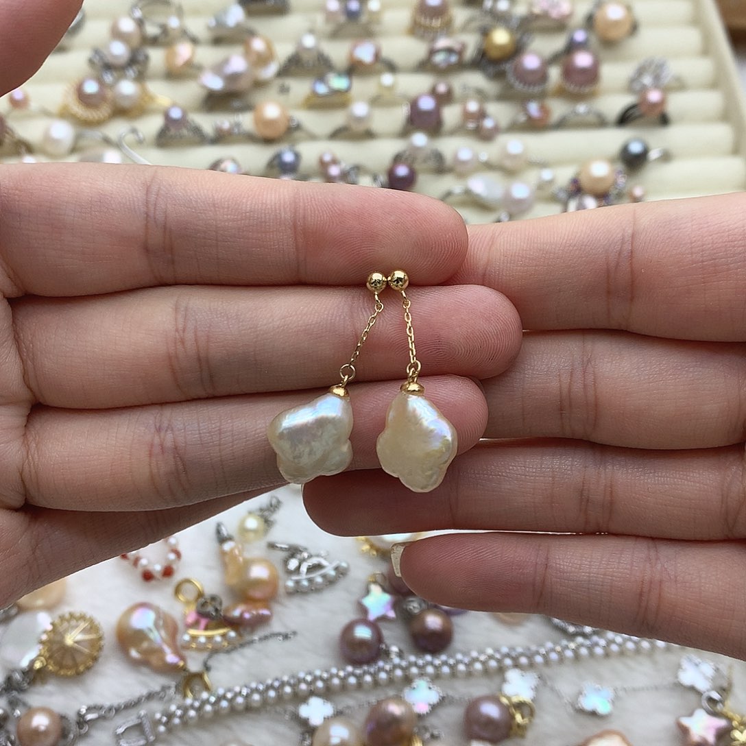 银S925镶嵌淡水珍珠耳饰