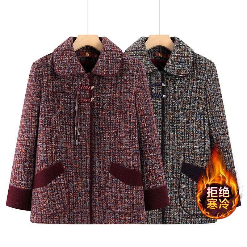 中老年妈妈装奶奶装冬装加绒加厚外套新中式盘扣国风上衣