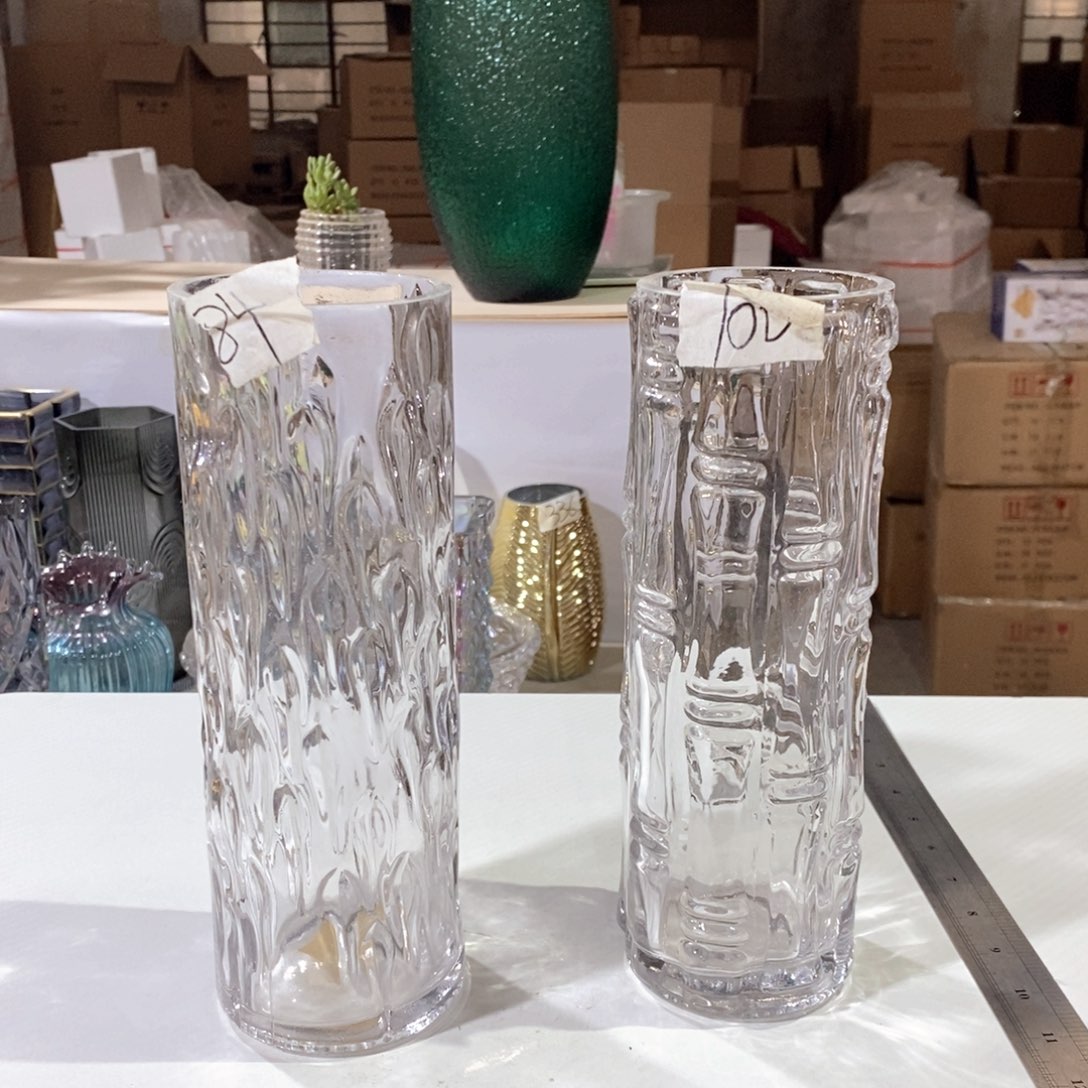 玻璃一对组合装玻璃花瓶，高24口8