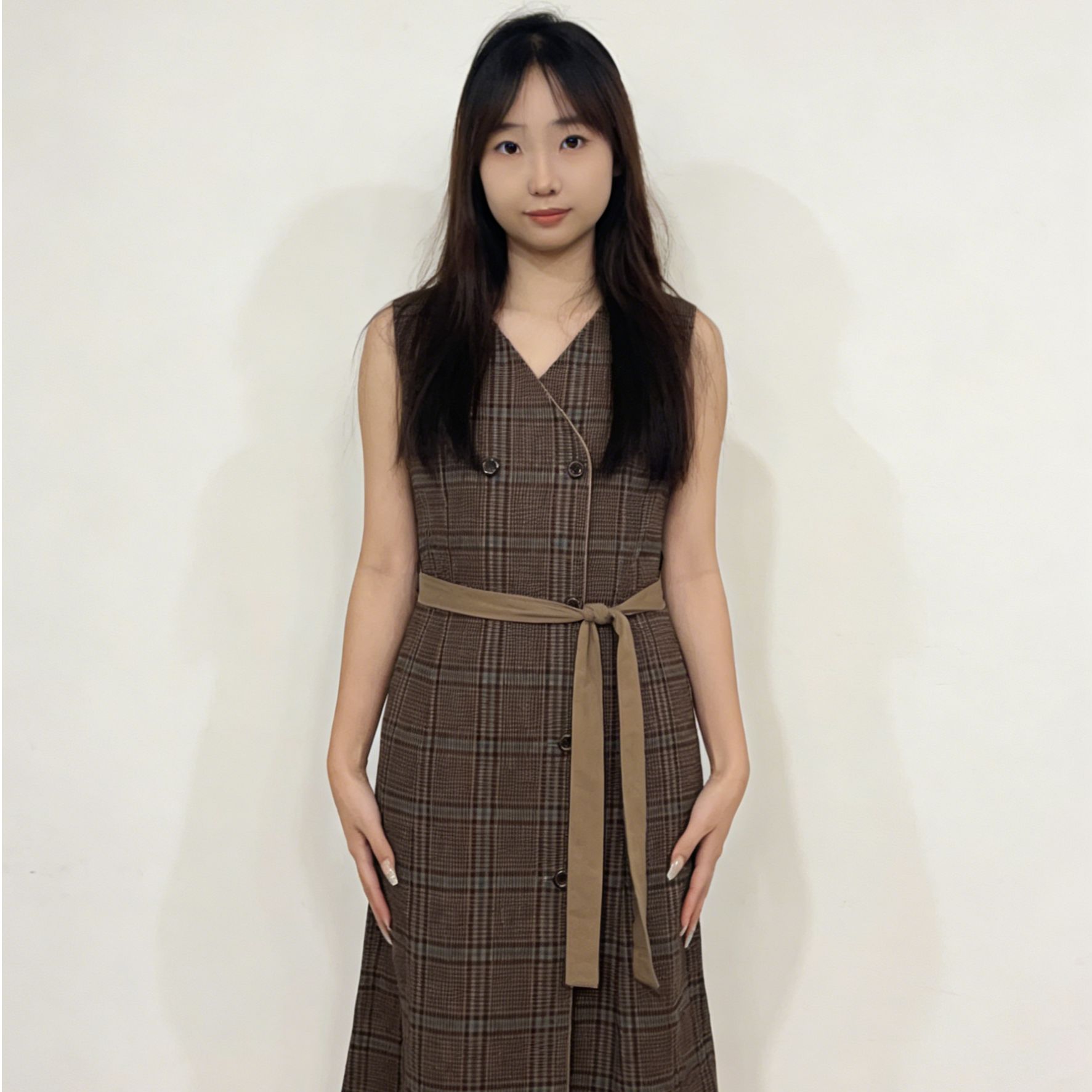 【MonTendre】 秋冬新款 A 时尚气质显瘦双面格纹无袖连衣裙