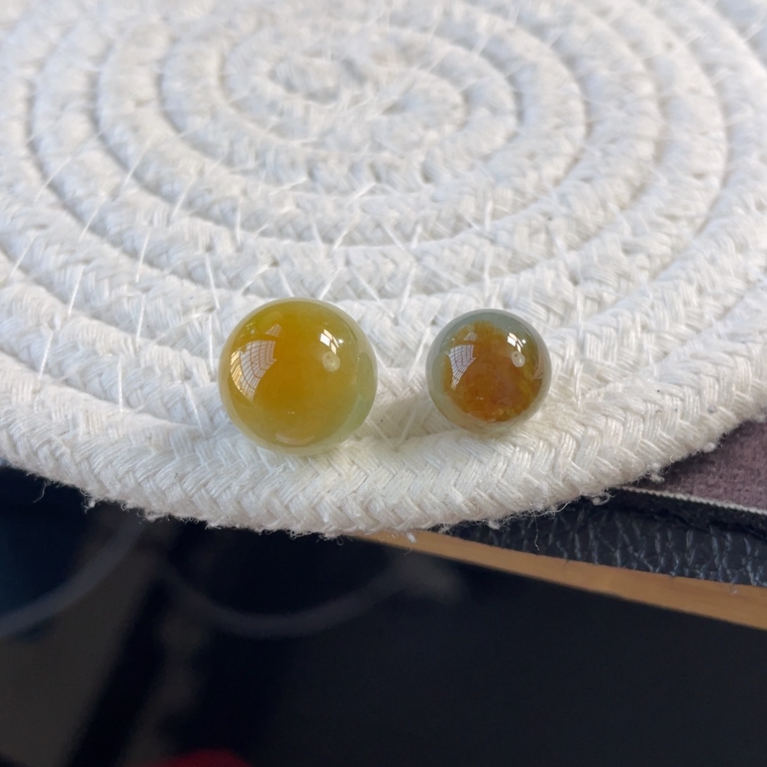 未镶嵌定制翡翠⭐黄翡圆珠卡10.7-13.4定制打孔不退不换