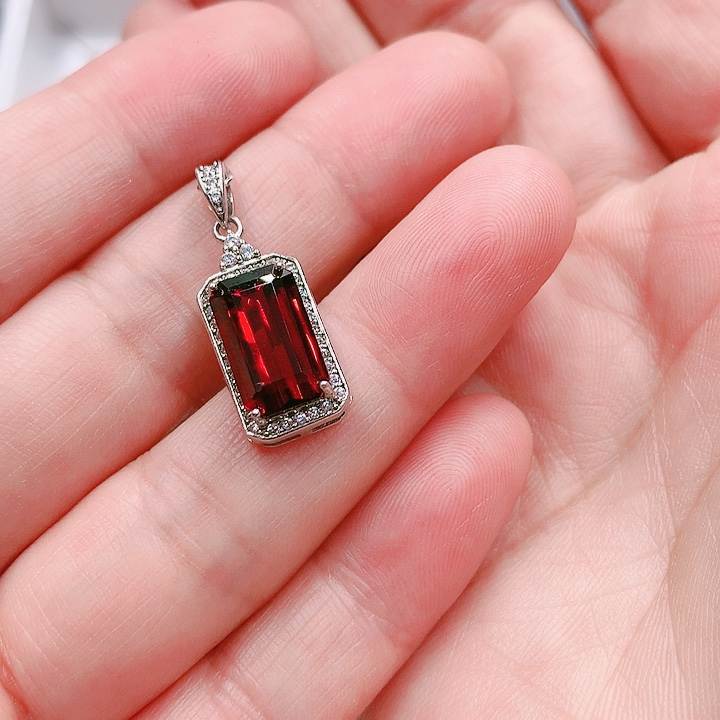 石榴石吊坠(不含链)银S925镶嵌