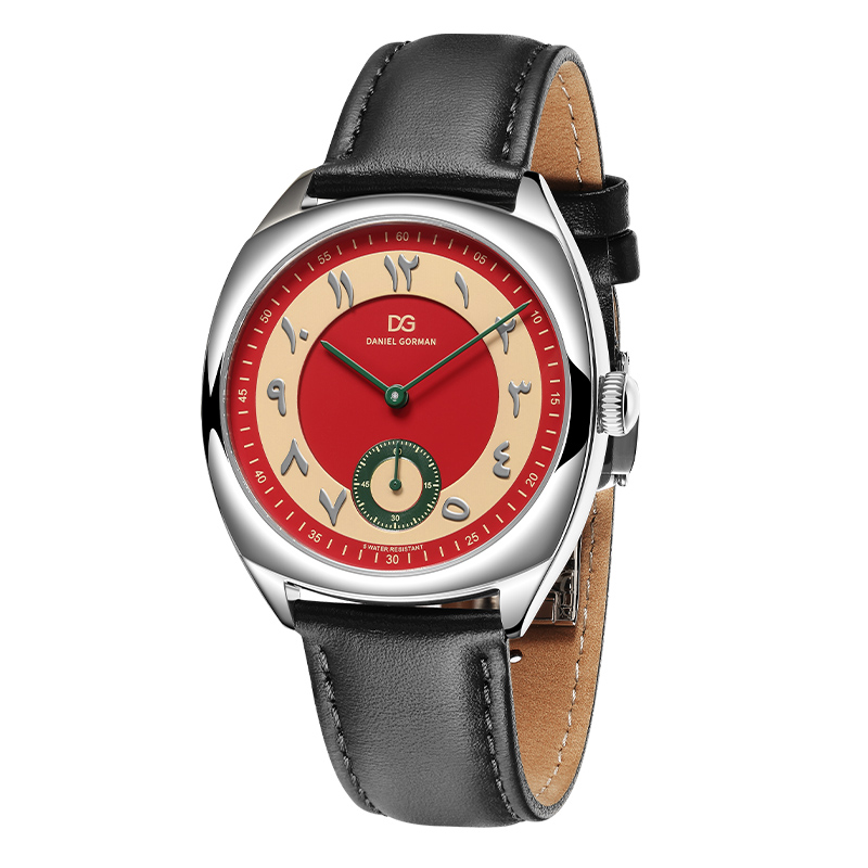 Daniel Gorman石英机芯双层表盘设计牛皮表带腕表DG9520红盘