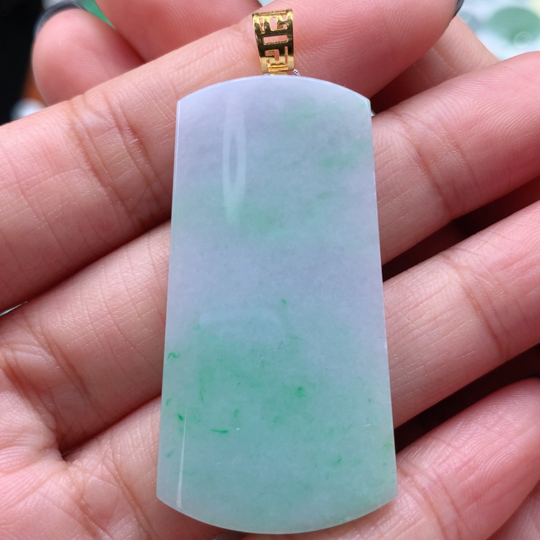 翡翠吊坠(不含链)18K金镶嵌无事牌